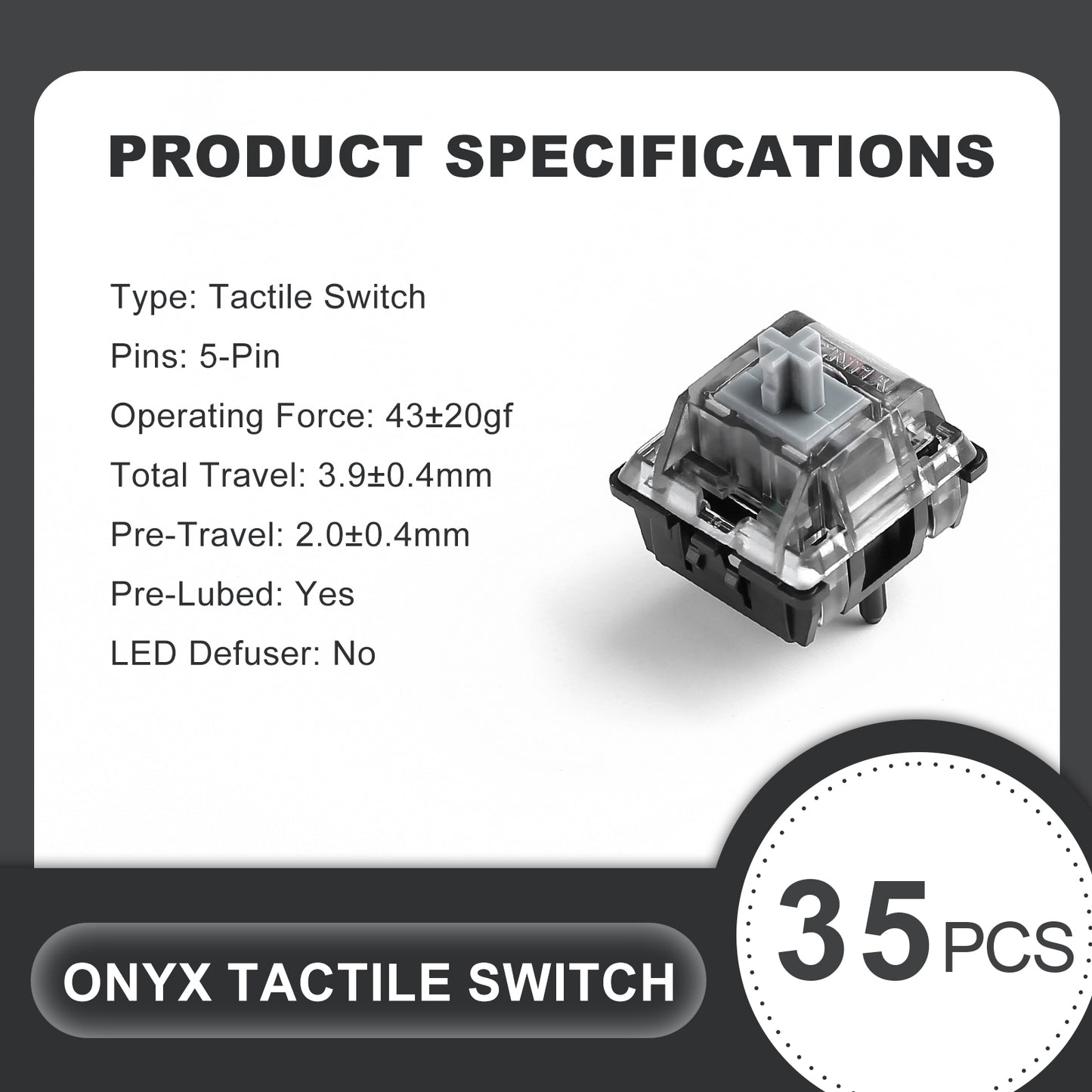 Yunzii Onyx Clicky Switch Кликащ Суич за Механична Клавиатура (кутия 35 броя) - TypeHero