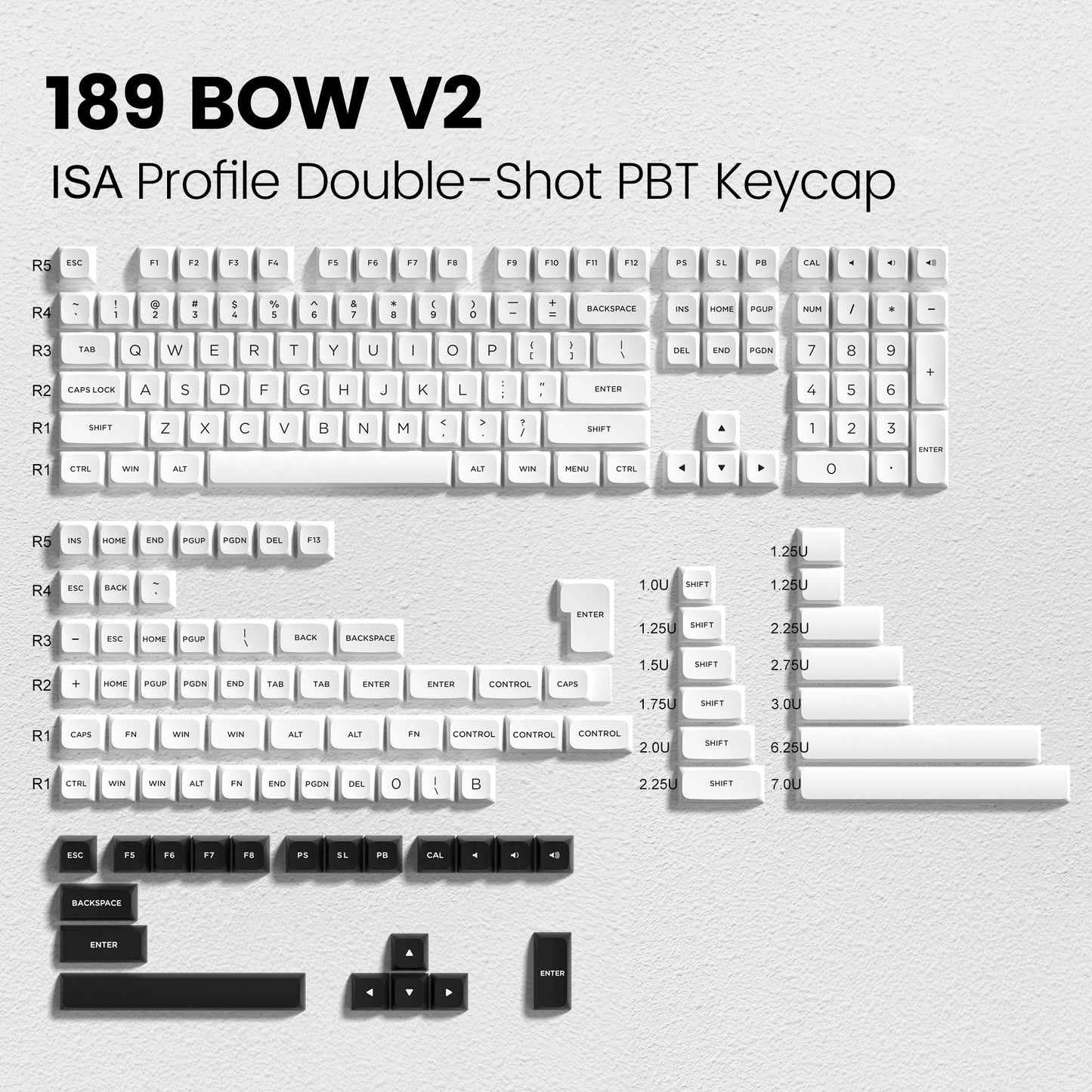 Black on White ISA Profile Doubleshot Капачки за Клавиатура PBT