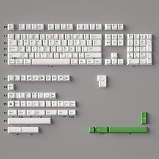 White and Green PBT Dye Sub Keycaps Cherry Profile - TypeHero