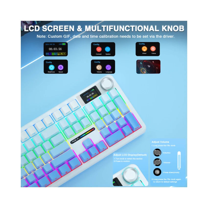 AULA F108 Pro – Full-Size Механична Клавиатура с Екран и Контролен Бутон