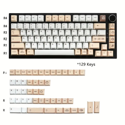 Dumpling Keycap Set (129 броя) PBT White and Beige Dye-Sub Капачки за Механична Клавиатура - TypeHero