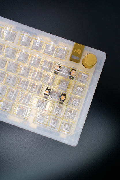 Glorious GMMK 3 75% Компактна Механична Клавиатура с Прозрачно-Златен дизайн и Алуминиево Копче за Регулиране на Звука (Custom Built) - TypeHero