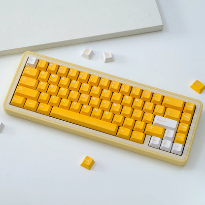 White on Yellow/Orange ABS Doubleshot Keycaps Капачки за Механична Клавиатура 136 броя - TypeHero