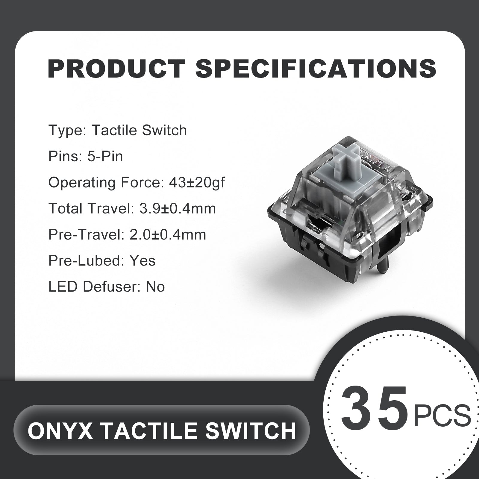 Yunzii Onyx Clicky Switch Кликащ Суич за Механична Клавиатура (кутия 35 броя) - TypeHero