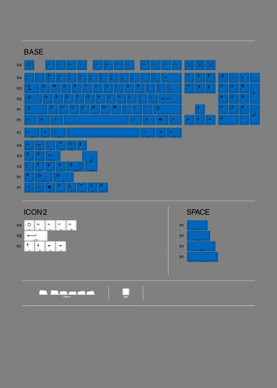 Black on Blue PBT Keycaps – Cherry Profile, 152 Броя