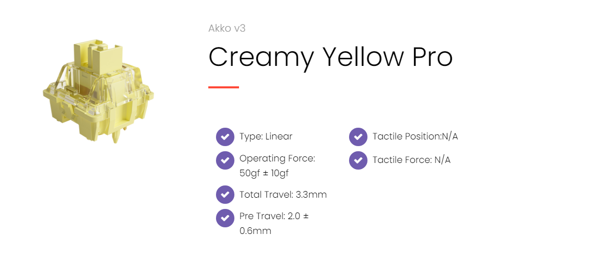 Akko Creamy Yellow Pro v3 Суичове (x45 броя) за Механична Клавиатура 5-pin