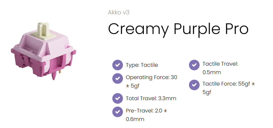 Akko Creamy Purple Pro Суичове (45 Броя) за Механична Клавиатура 5-pin